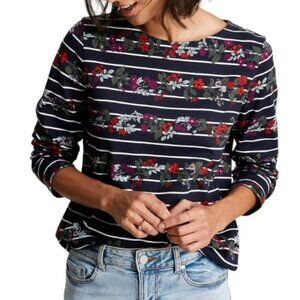 JOULES Women's Harbour Print Long Sleeve Jersey Top Navy Floral Stripe